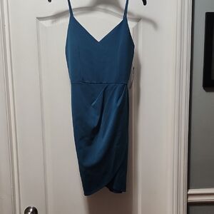 Lulu's Blue Asymmetrical Wrap Mini Dress